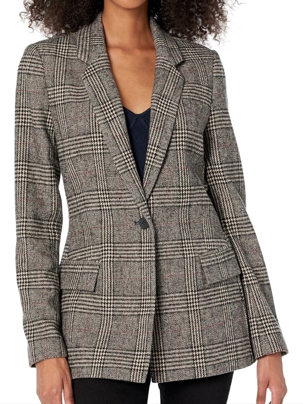 The Drop Women's Gray Plaid Tailored Single-Button Blazer